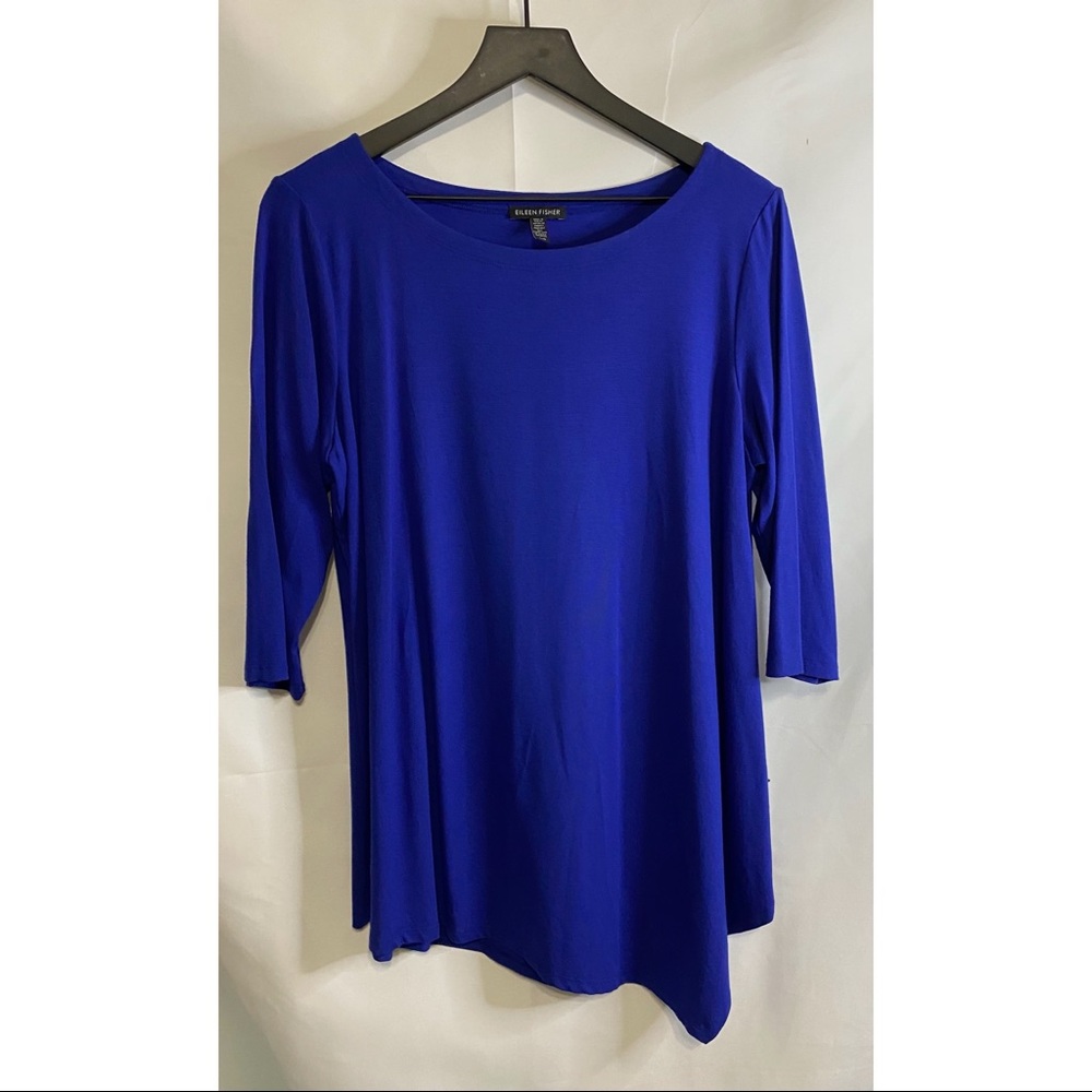 Eileen Fisher Blue Asymmetrical Hem Tunic Size L